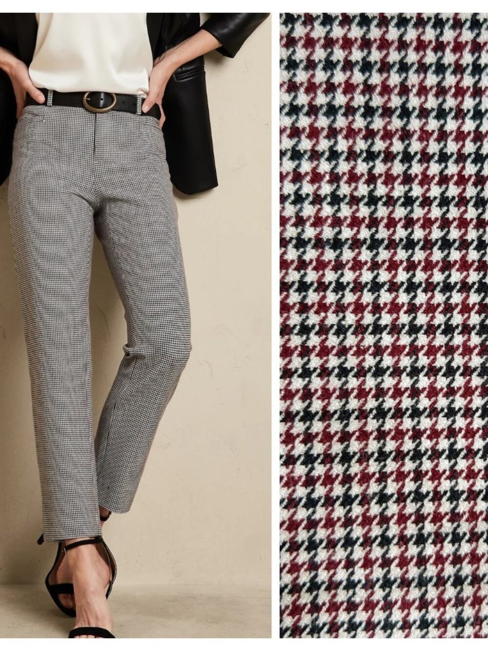 🏷️ NWT Banana Republic Sloan Fit Ankle Pants - Red/Black/White Houndstooth